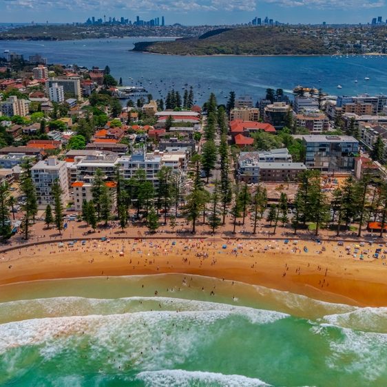 Aerial,View,Of,Manly,Beach,And,Sydney,Harbour,With,Manly
